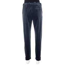 Pre Owned Loro Piana Grey Velvet Cuffed Hem Trousers M