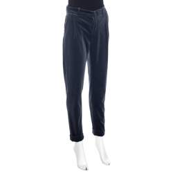 Pre Owned Loro Piana Grey Velvet Cuffed Hem Trousers M