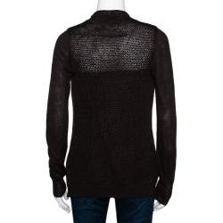 Pre Owned Loro Piana Brown Linen & Silk Knit Open Front Cardigan S