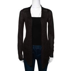 Pre Owned Loro Piana Brown Linen & Silk Knit Open Front Cardigan S