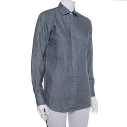 Pre Owned Loro Piana Grey Linen Button Front Shirt S