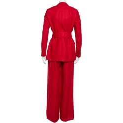 Pre Owned Loro Piana Red Linen Theo Antigua Belted Pantsuit S