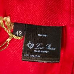 Pre Owned Loro Piana Red Linen Theo Antigua Belted Pantsuit S