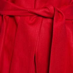 Pre Owned Loro Piana Red Linen Theo Antigua Belted Pantsuit S