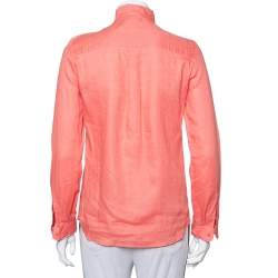 Pre Owned Loro Piana Pink Linen Raw Edge Detail Button Front Shirt S