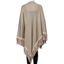 Pre Owned Loro Piana Beige Cashmere Leather Fringe Detail Flamenco Poncho (One Size)