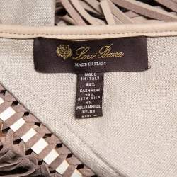 Pre Owned Loro Piana Beige Cashmere Leather Fringe Detail Flamenco Poncho (One Size)