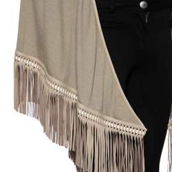 Pre Owned Loro Piana Beige Cashmere Leather Fringe Detail Flamenco Poncho (One Size)