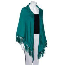 Pre Owned Loro Piana Green Cashmere Leather Fringe Detail Flamenco Poncho (One Size)
