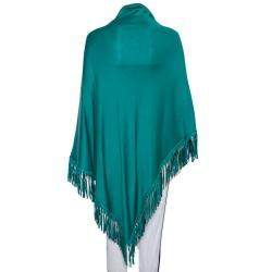 Pre Owned Loro Piana Green Cashmere Leather Fringe Detail Flamenco Poncho (One Size)