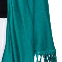 Pre Owned Loro Piana Green Cashmere Leather Fringe Detail Flamenco Poncho (One Size)