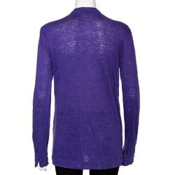 Pre Owned Loro Piana Purple Linen Long Sleeved Polo T-Shirt S