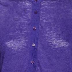 Pre Owned Loro Piana Purple Linen Long Sleeved Polo T-Shirt S