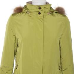 Pre Owned Loro Piana Green Synthetic & Faux Fur Trimmed Button Front Hooded Jacket S