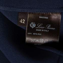 Pre Owned Loro Piana Navy Blue & White Trimmed Silk Midi Dress M