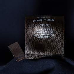 Pre Owned Loro Piana Navy Blue & White Trimmed Silk Midi Dress M