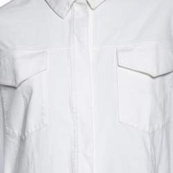 Pre Owned Loro Piana White Denim Button Front Long Jacket L