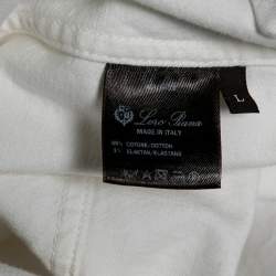 Pre Owned Loro Piana White Denim Button Front Long Jacket L