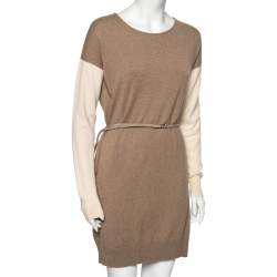 Pre Owned Loro Piana Beige Baby Cashmere Belted Dress M