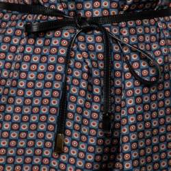 Pre Owned Loro Piana Blue Geometric Print Silk Belted Dress M