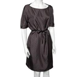 Pre Owned Loro Piana Blue Geometric Print Silk Belted Dress M