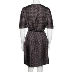 Pre Owned Loro Piana Blue Geometric Print Silk Belted Dress M