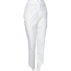 Pre Owned Loro Piana White Cotton Straight Pants M