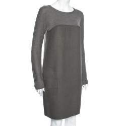 Pre Owned Loro Piana Grey Cashmere & Knit Paneled Long Sleeve Dress M