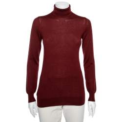 Pre Owned Loro Piana Maroon Cashmere Long Sleeve Turtle Neck Sweater M