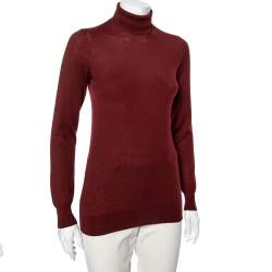 Pre Owned Loro Piana Maroon Cashmere Long Sleeve Turtle Neck Sweater M