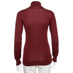 Pre Owned Loro Piana Maroon Cashmere Long Sleeve Turtle Neck Sweater M