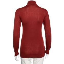 Pre Owned Loro Piana Brick Red Cashmere Long Sleeve Turtle Neck Sweater M