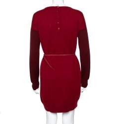 Pre Owned Loro Piana Red Two Toned Cashmere & Suede Trimmed Belted Dress M