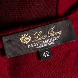 Pre Owned Loro Piana Red Two Toned Cashmere & Suede Trimmed Belted Dress M