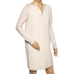 Pre Owned Loro Piana Cream Cashmere & Knit Paneled Long Sleeve Dress M