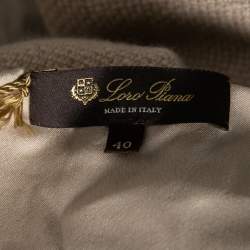 Pre Owned Loro Piana Cream Cashmere Knit & Suede Trim Detailed Short Sleeve Dress S