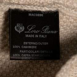 Pre Owned Loro Piana Cream Cashmere Knit & Suede Trim Detailed Short Sleeve Dress S