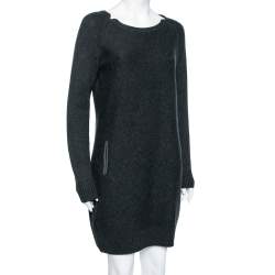 Pre Owned Loro Piana Charcoal Grey Cashmere Knit Sweater Dress M