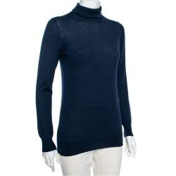 Pre Owned Loro Piana Navy Blue Cashmere Long Sleeve Turtle Neck Sweater M