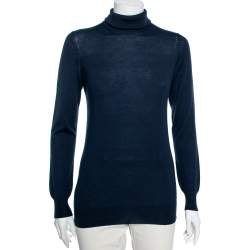 Pre Owned Loro Piana Navy Blue Cashmere Long Sleeve Turtle Neck Sweater M