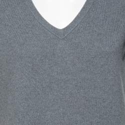 Pre Owned Loro Piana Grey Cashmere Knit V-Neck Sweater Dress M