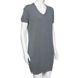 Pre Owned Loro Piana Grey Cashmere Knit V-Neck Sweater Dress M