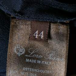 Pre Owned Loro Piana Navy Blue Silk Crew Neck Belted Dress M