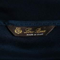Pre Owned Loro Piana Navy Blue Silk Crew Neck Belted Dress M
