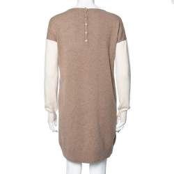 Pre Owned Loro Piana Beige Two Toned Cashmere & Suede Trimmed Dress M