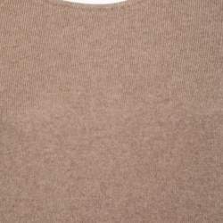 Pre Owned Loro Piana Beige Two Toned Cashmere & Suede Trimmed Dress M