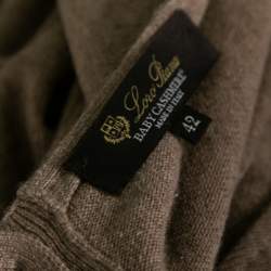 Pre Owned Loro Piana Beige Two Toned Cashmere & Suede Trimmed Dress M