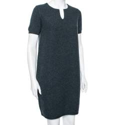 Pre Owned Loro Piana Charcoal Grey Cashmere Knit Short Sleeve Dress M
