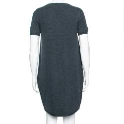 Pre Owned Loro Piana Charcoal Grey Cashmere Knit Short Sleeve Dress M