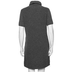 Pre Owned Loro Piana Grey Cashmere Turtleneck Short Sleeve Dress M
